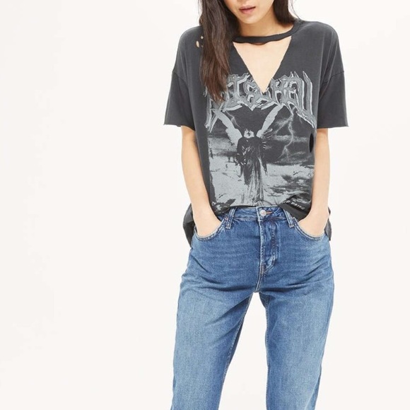 Topshop Tops - Topshop band choker distressed t-shirt